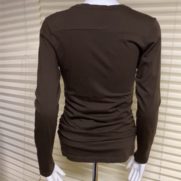 Lilla P Pima Cotton Wrap-Style V-Neck Top | Brown Long Sleeve | Size Small - Picture 7 of 10